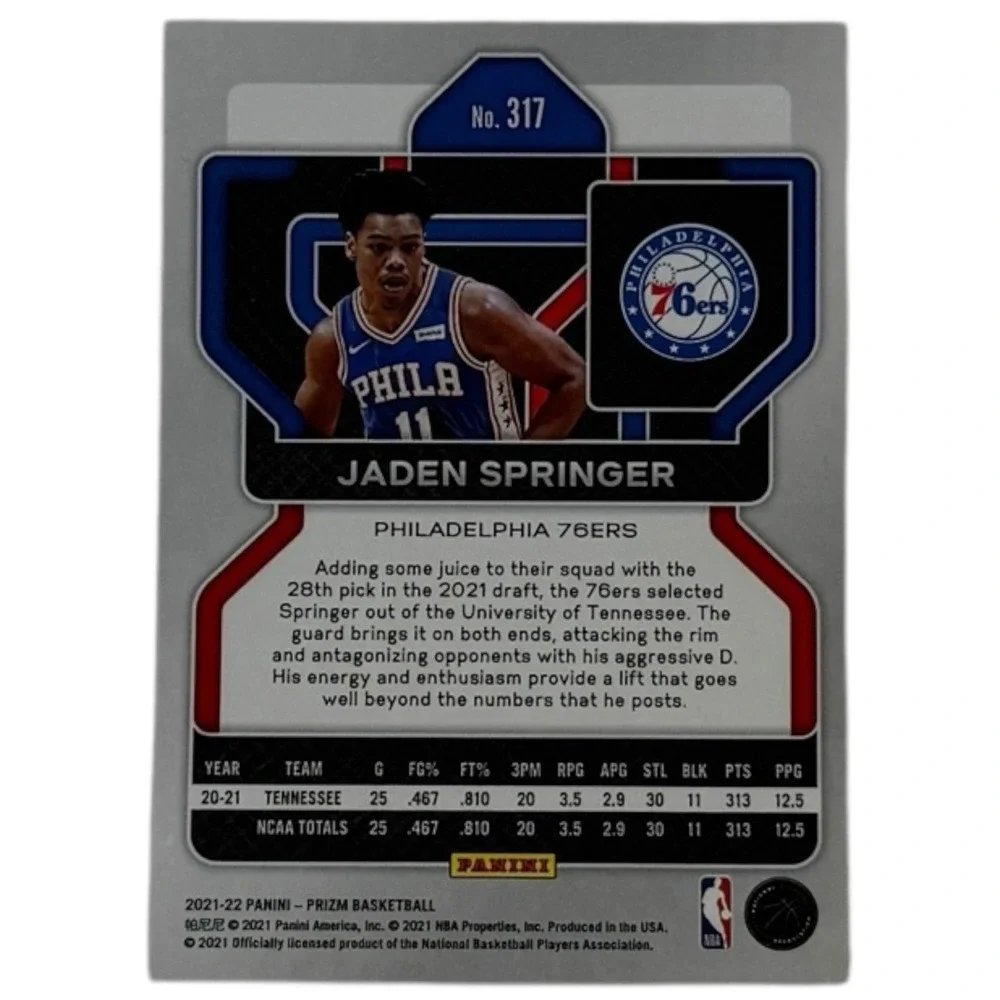2021-22‎ Panini Prizm #317 Jaden Springer RC 76ERS